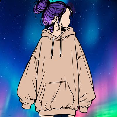realistic girl with a oversized sweatshirt on and a bun
