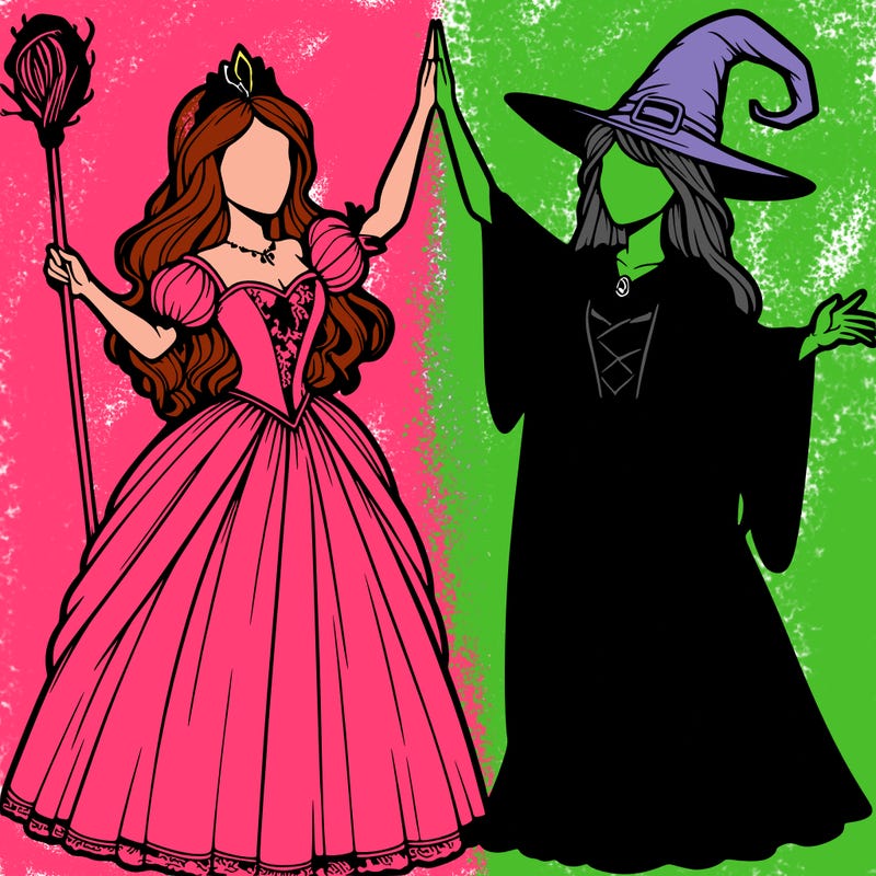 detailed realistic split of a princess and a witch