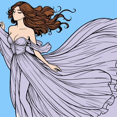 realistic woman in dress flowing the the wind