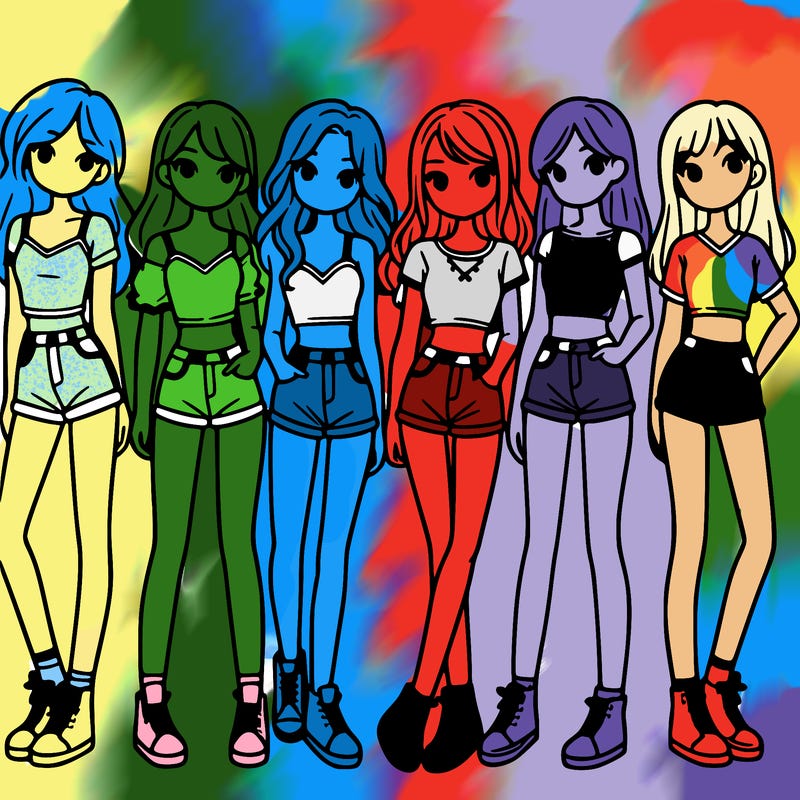 a group of girls wearing crop tops and shorts