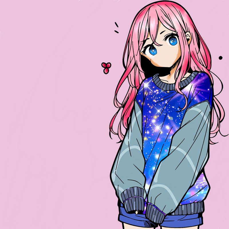 manga teen girl  in a sweater and baggy pants