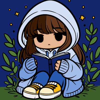 girl in oversized hoodie reading a book