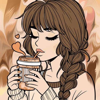 realistic girl drinking coffee