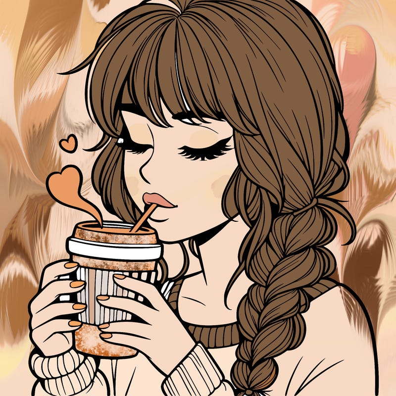 realistic girl drinking coffee