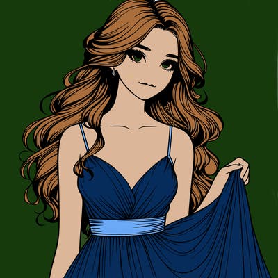 realistic girl in flowy silky prom dress