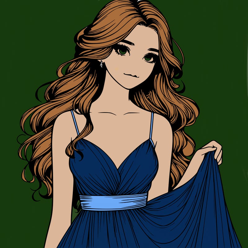 realistic girl in flowy silky prom dress
