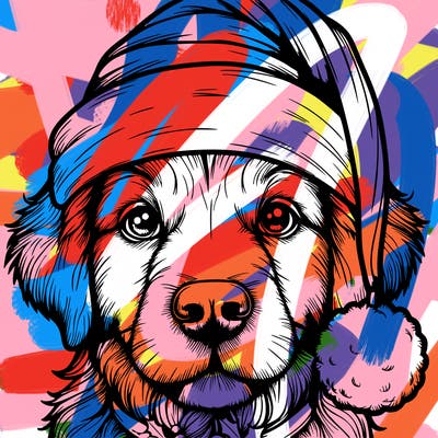 realistic dog with a christmas hat