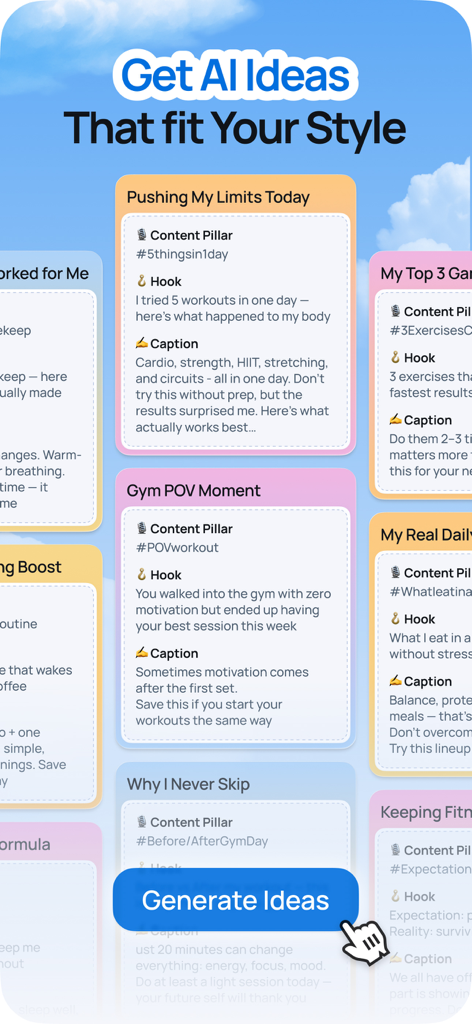 Trendy Profile Tracker & Boost - Trendy AIによって生成されたパーソナライズされたソーシャルメディアフックとキャプションの表示