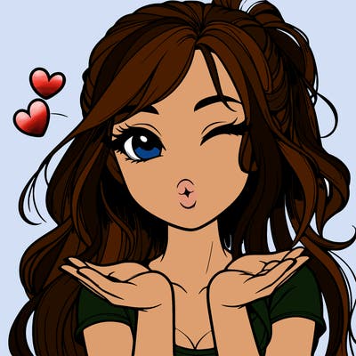 realistic girl winking and blowing a kiss while making heart hands