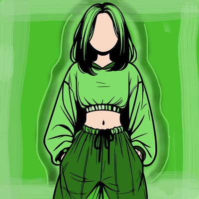realistic girl faceless with baggy pants and a crop top