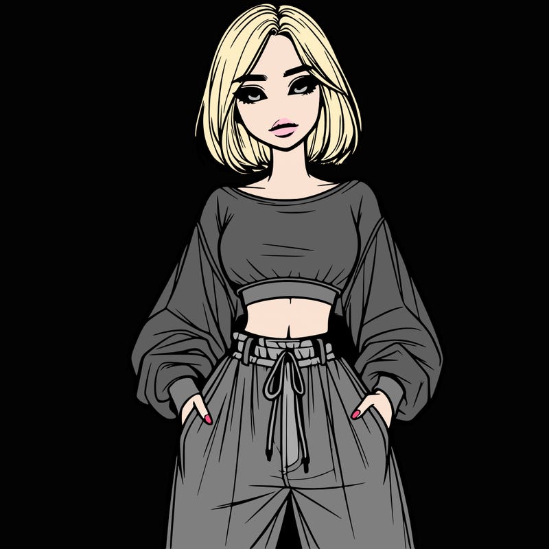 realistic girl with baggy pants and a crop top
