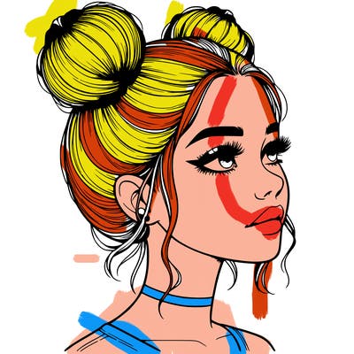 realistic girl with buns on the top of her head