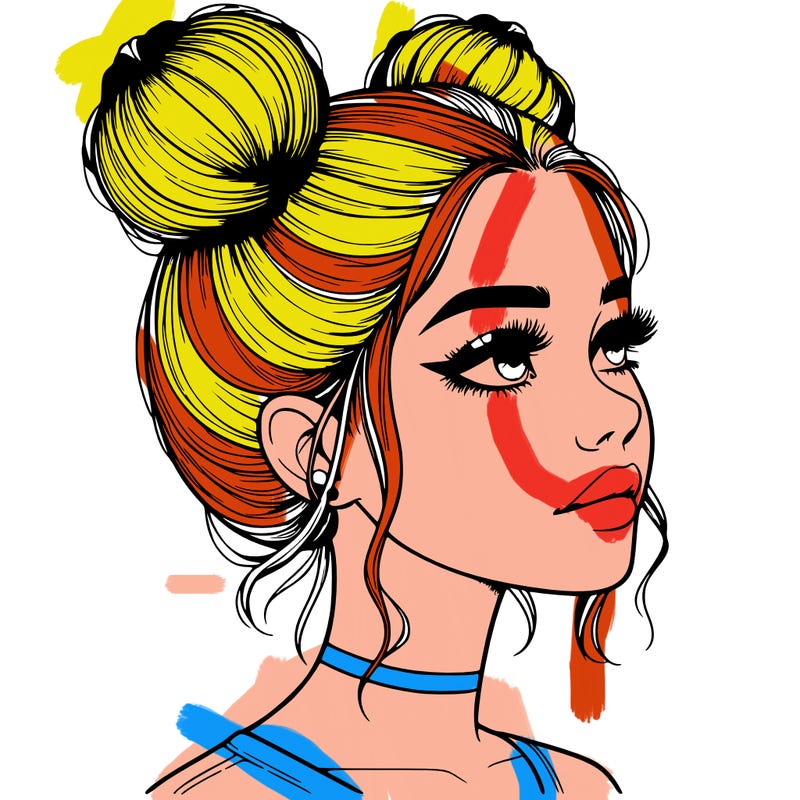 realistic girl with buns on the top of her head