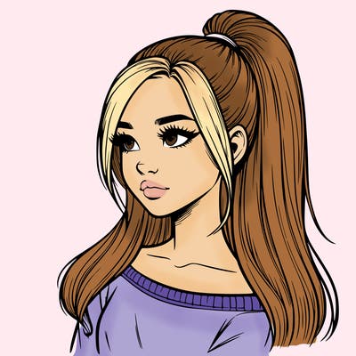 realistic girl with a high ponytail