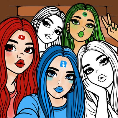 group of teen girls friends y2k up close in a selfie