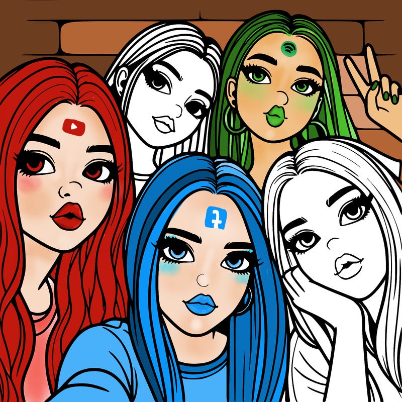 group of teen girls friends y2k up close in a selfie