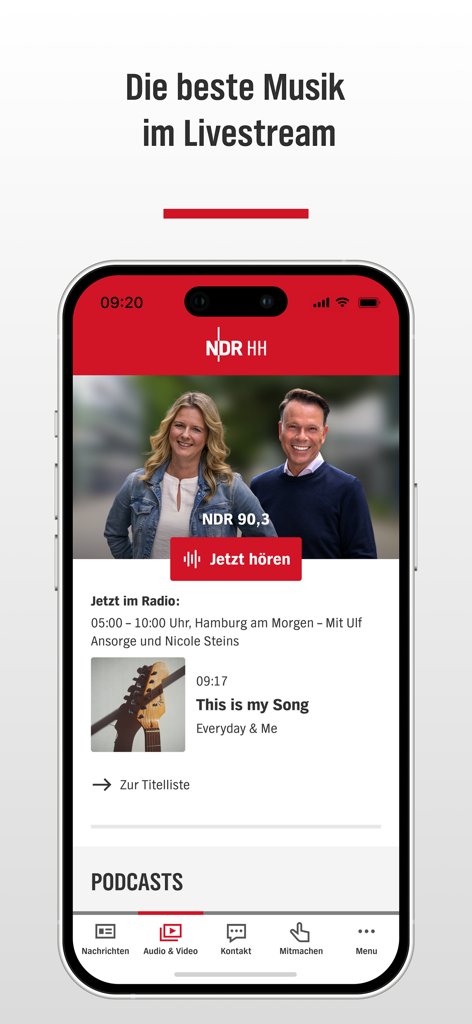 NDR Hamburg - Smartphone screen showing the NDR Hamburg app radio livestream feature for NDR 90.3