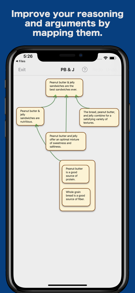 ArguMap Pro - Map Arguments - ArguMap Pro app interface showing a visual argument map for logical reasoning on a smartphone screen