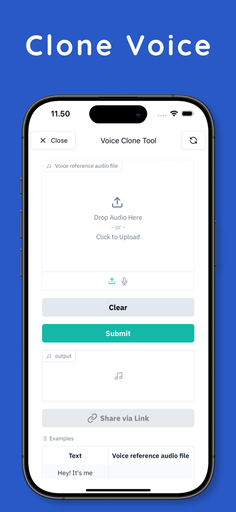 Speechma - AI TTS Speech Maker - Speechma app interface showing the voice cloning tool for custom AI voices