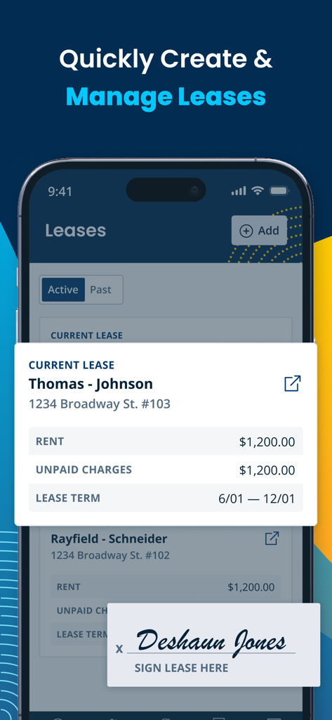 TurboTenant App-Bildschirm zur Verwaltung von Mietverträgen und zur elektronischen Unterzeichnung von Mietverträgen