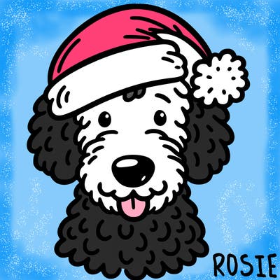 golden doodle in christmas hat