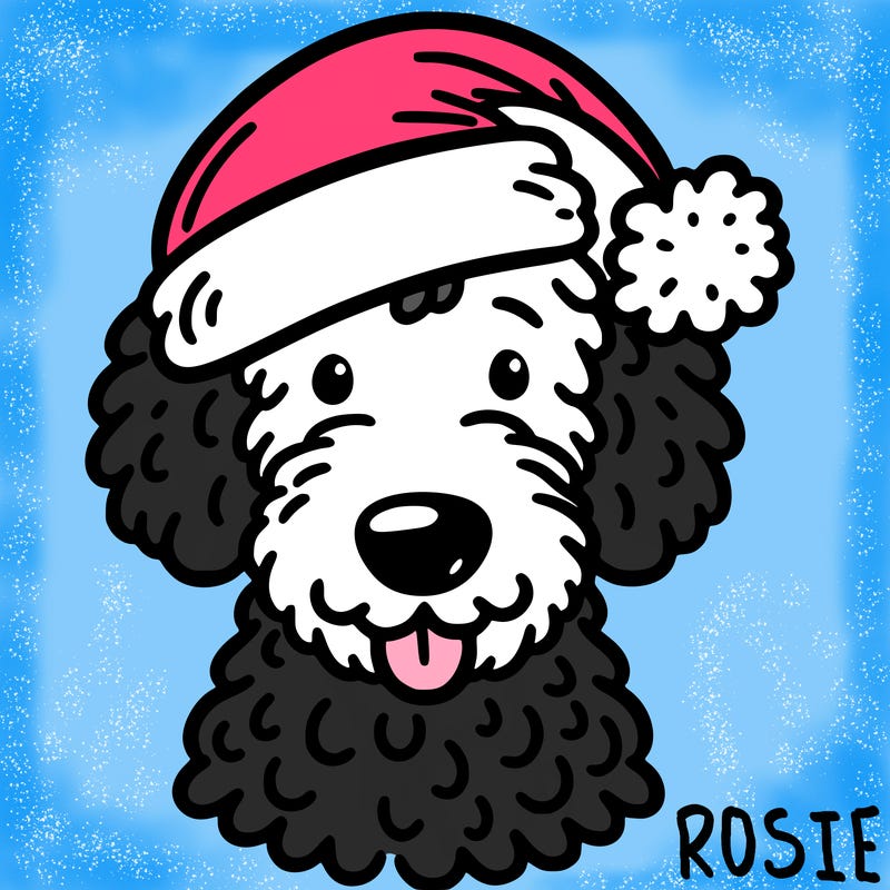 golden doodle in christmas hat