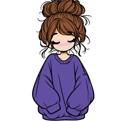 girl with baggy sweatshirt and messy bun