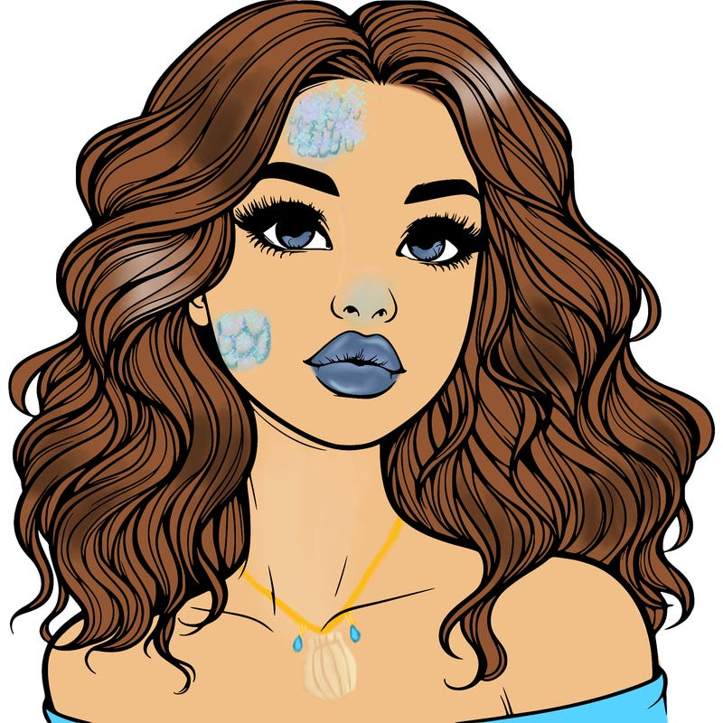 realistic girl with wavy hair and lips
