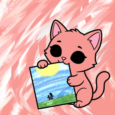 a small cat with a blank sheet of paper in its hand. the cat is sooooooo cute!