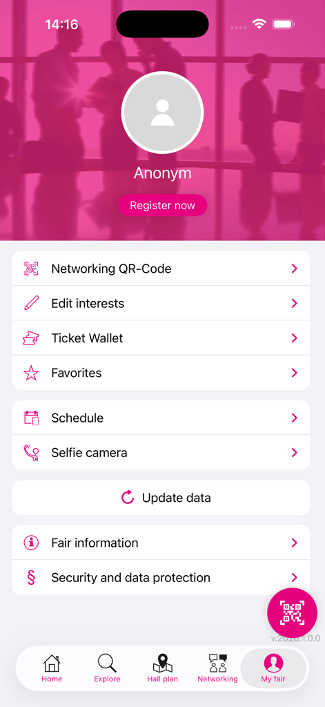 Profilseite der ISM Cologne App mit Networking- und Event-Tools für Teilnehmer