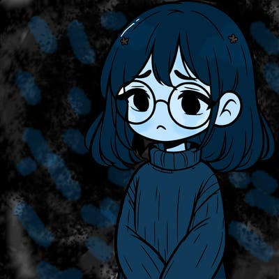 sad girl with glasses in a sweater