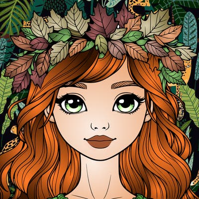 realistic girl with fall leaf crown