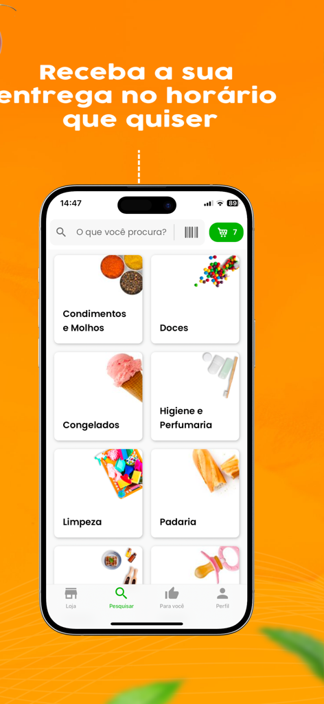 Super Lagoa - Super Lagoa mobile app screen displaying grocery categories and a search bar in Portuguese