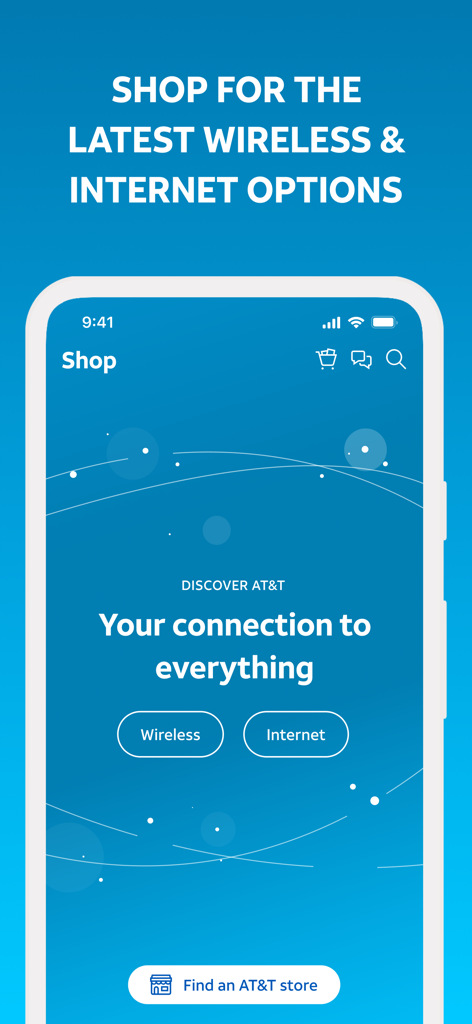 myAT&T app shop screen for wireless and internet services