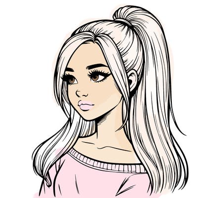 realistic girl with a high ponytail