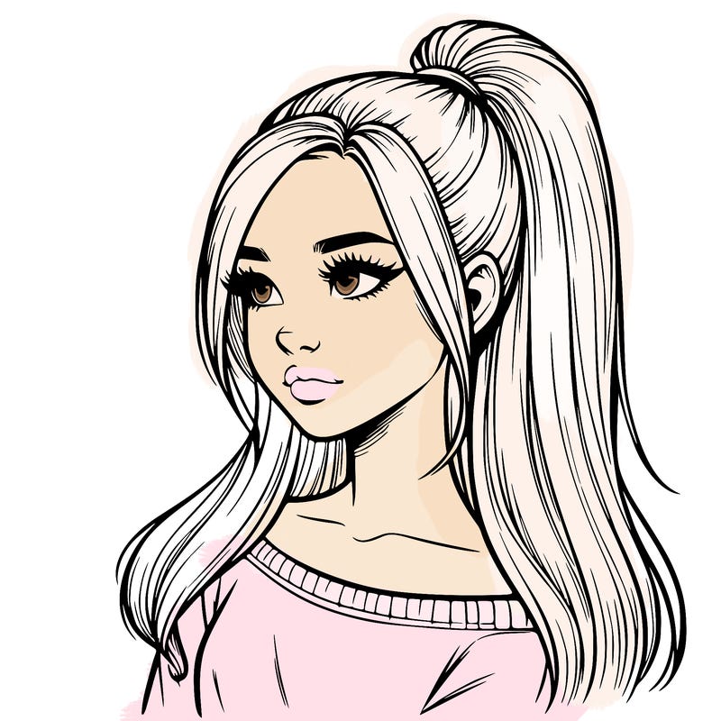 realistic girl with a high ponytail