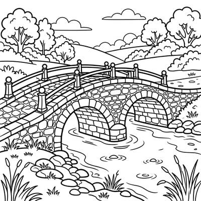 Embark on a creative adventure with this delightful stone bridge coloring page, perfect for young explorers. Children will love bringing this scenic landscape to life with their favorite colors.