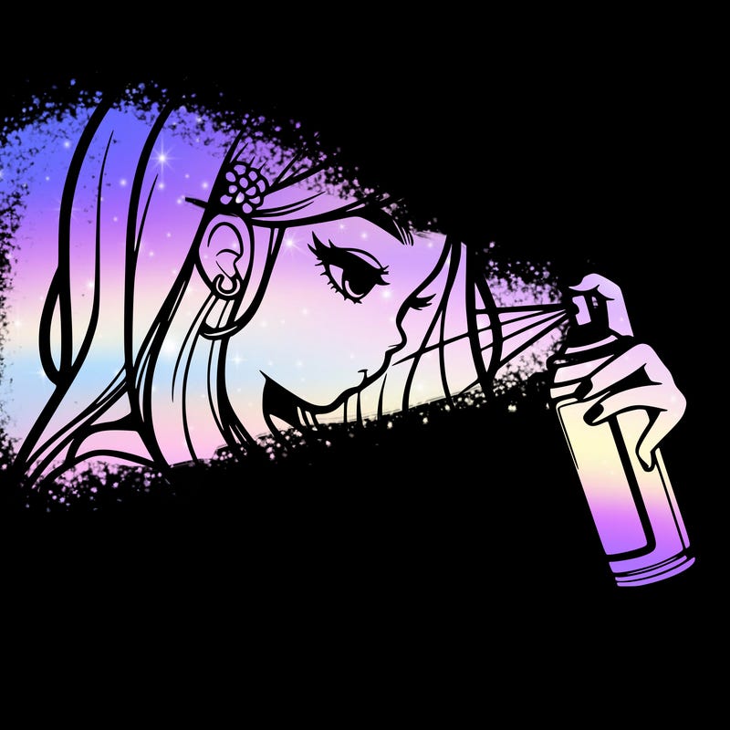 a realistic girl spray painting