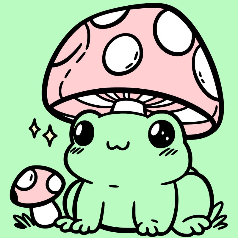 a cute frog with a mushroom hat