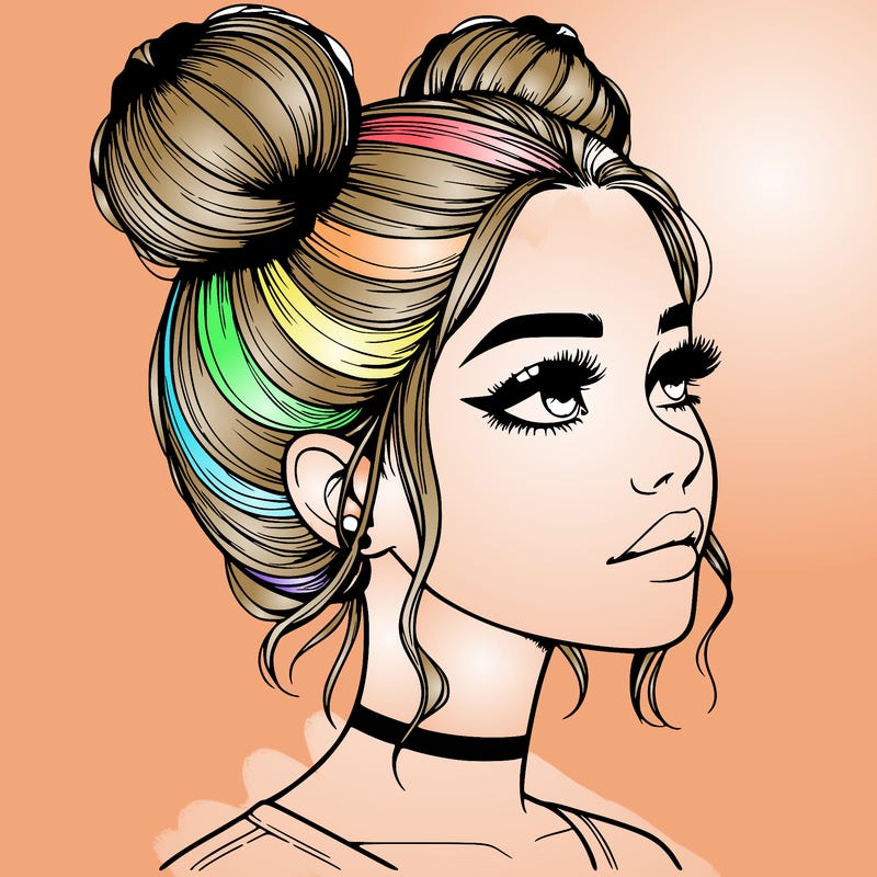 realistic girl with buns on the top of her head