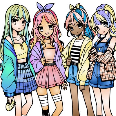 teen manga girls group of 4