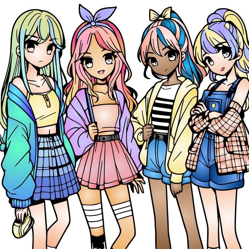 teen manga girls group of 4