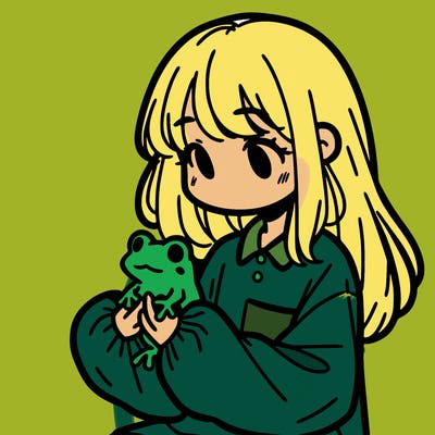 girl with long hair and a oversized shirt. and she is holding a frog