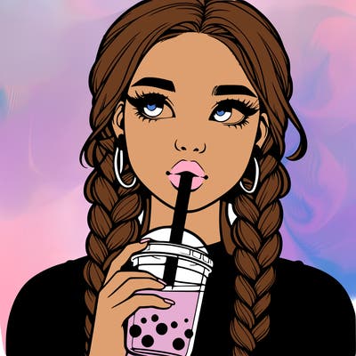 realistic girl with braided hair drinking boba