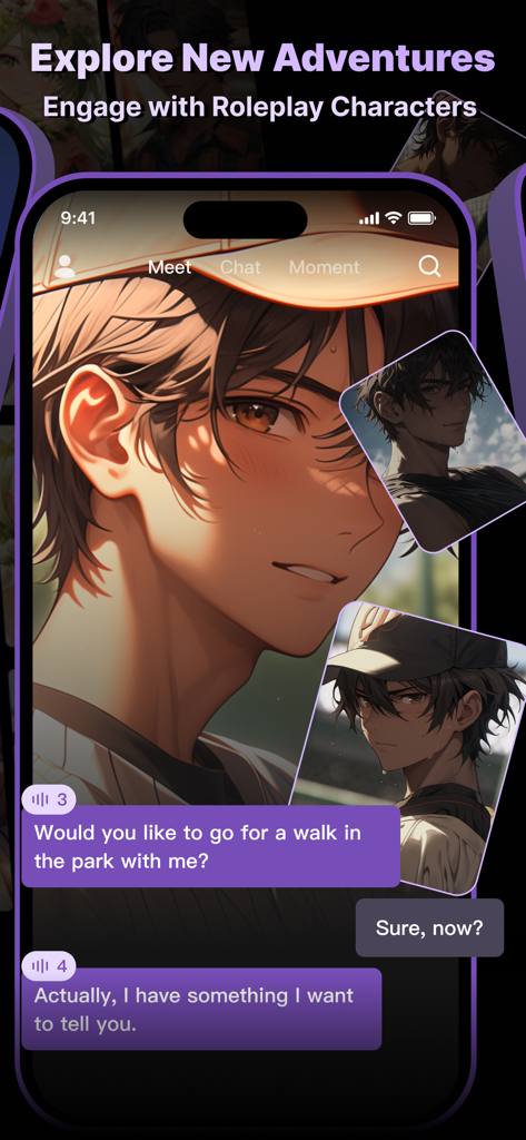 Siya - AI Soulmate - Mobile app screenshot of Siya AI Soulmate showing a chat conversation with an anime character