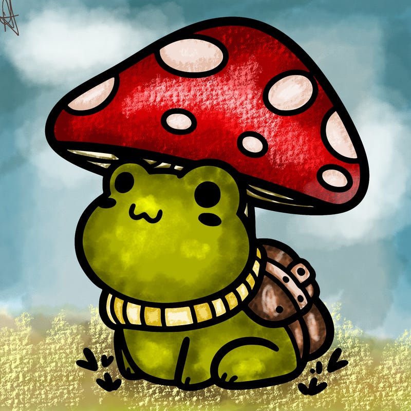 frog with mushroom hat