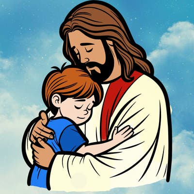 jesus hugging a child