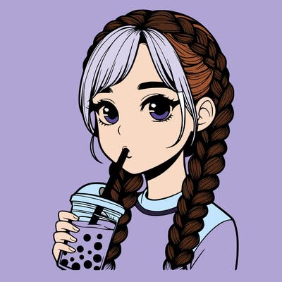 realistic girl with braided hair drinking boba