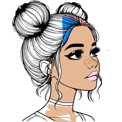 realistic girl with buns on the top of her head