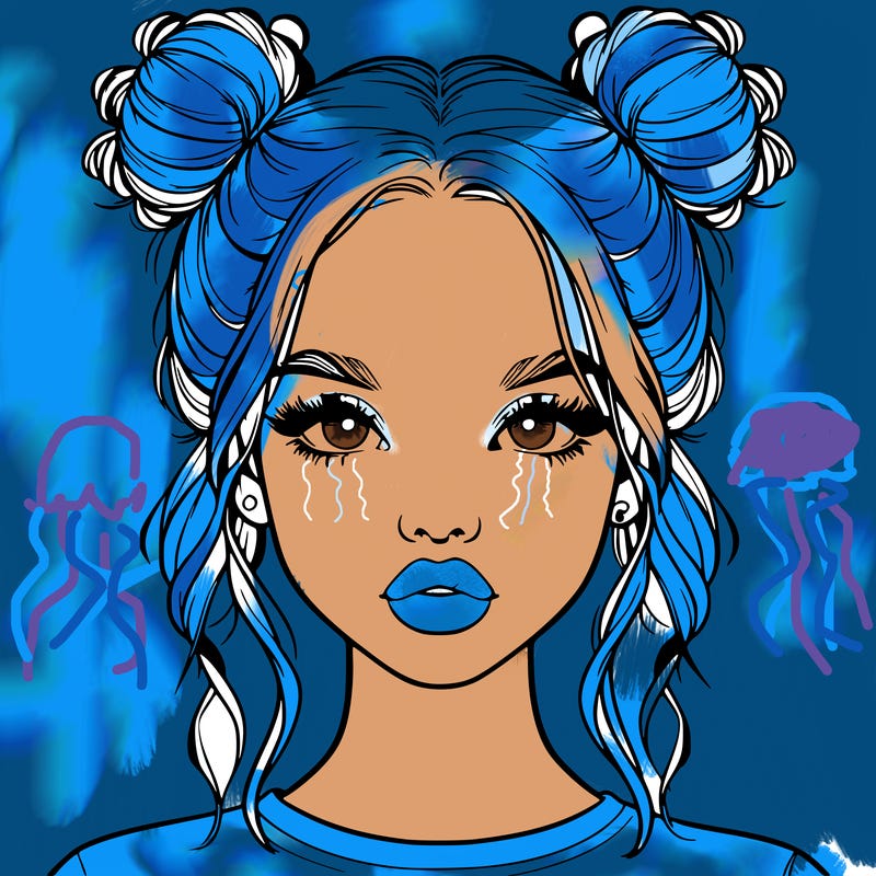 realistic girl with two buns in hair and lips